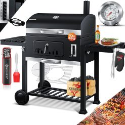 KESSER® Chariot à Barbecue | Grill XXL à Charbon de Bois avec Couvercle, Roues, poignée en Acier Inoxydable, Grille et thermomètre | Grand Barbecue au Charbon de Bois